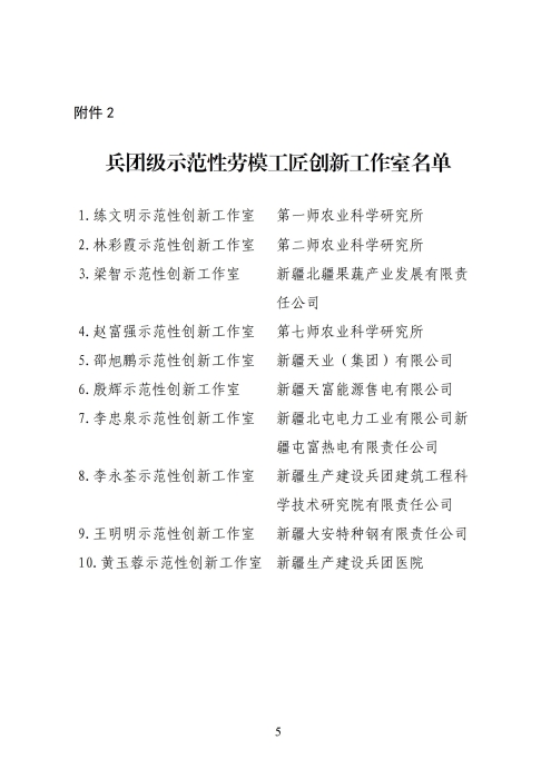 关于命名2024年兵团劳模工匠创新工作室及兵团级示范性劳模工匠创新工作室的决定_05 关于命名2024年兵团劳模工匠创新工作室及兵团级示范性劳模工匠创新工作室的决定_05